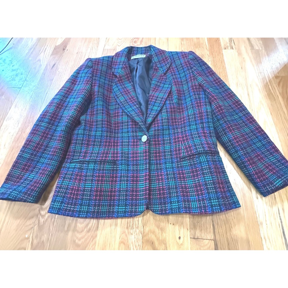 Joan Leslie Vintage Wool Blend Plaid Blazer Jacket Multicolor Petite 6